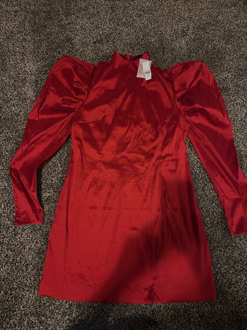 Red Satin Puff-Sleeve Mini Dress